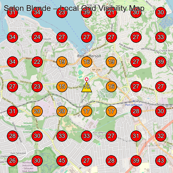 Salon Blonde GeoGrid visibility map for Beauty Salon in Port Jefferson